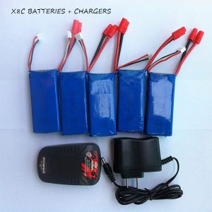 Pack 5 Batteries 7.4V 2000mAh + Chargeur US + Transformateur pour Syma X8C X8W X8G