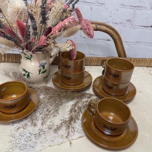 Lot 6 tasses à café et soucoupes vintage Arcopal pour La Maison du Bon Café