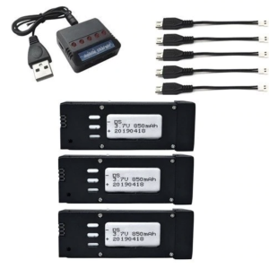 3 Batteries 3.7V 850mAh avec Chargeur 5 en 1 pour Eachine E58 JY019 S168