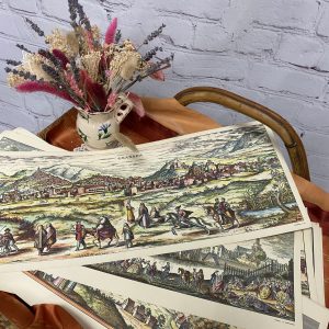 Lot de 13 reproductions gravure cartes et paysages villes et villages 1563