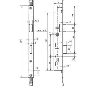 Serrure Stremler assaabloy 3 points (tringles plates)