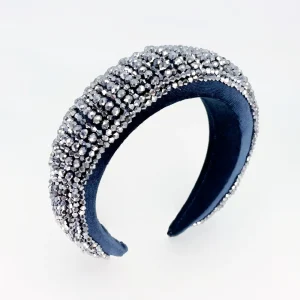 Serre-tête large gris clair à strass argenté