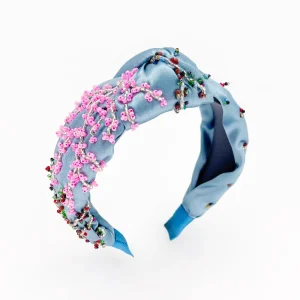 Serre-tête tissus Blue Jeans & perles de rocailles